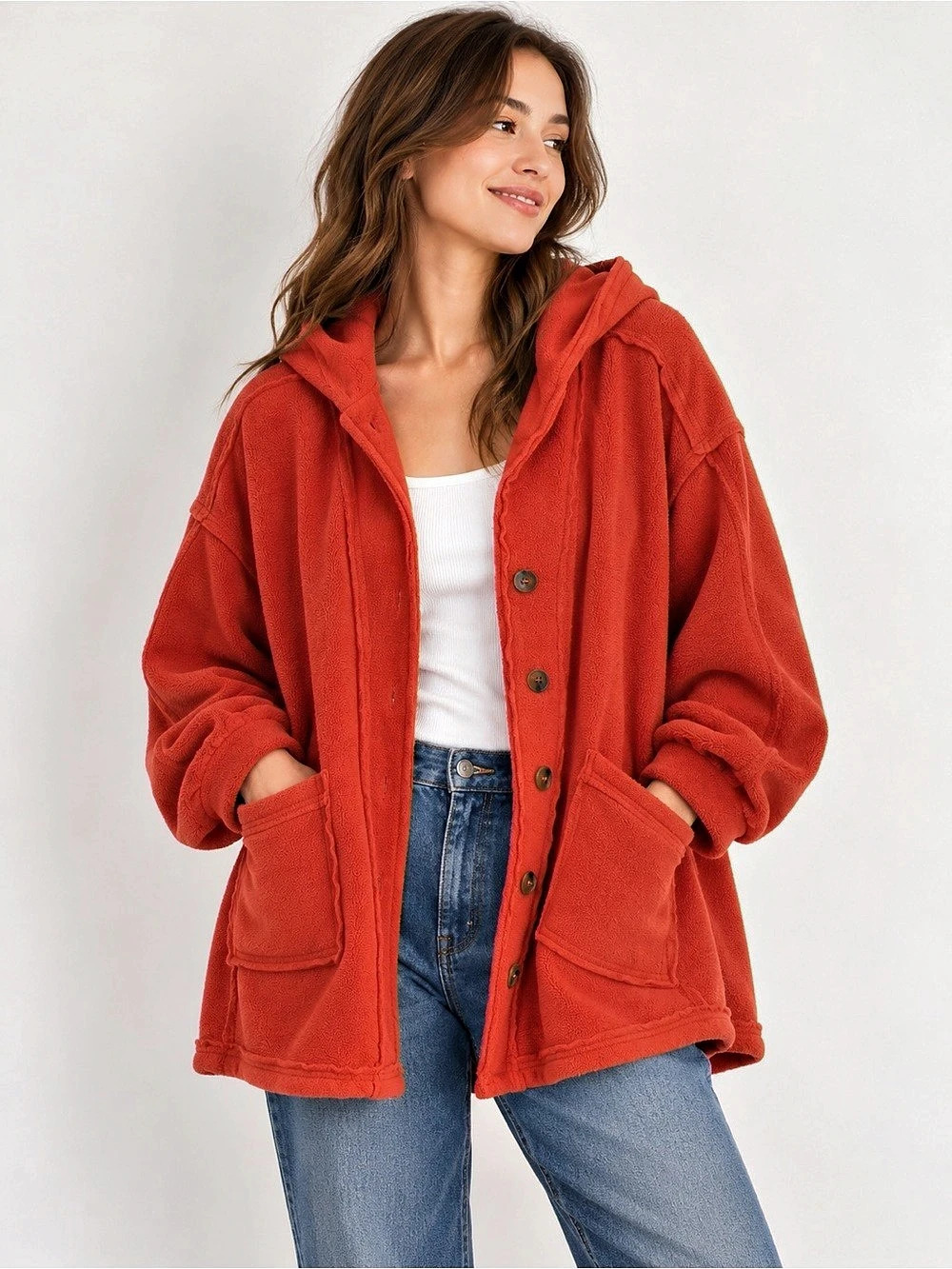 Easel Red Hooded Fleece Jacket Size Small Like New
